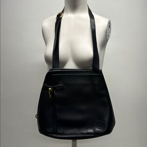 Longchamp Roseau Purse Leather Messenger Shoulder Bag Black Gold Vintage